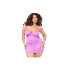 Babydoll grande taille dentelle violette et string 
